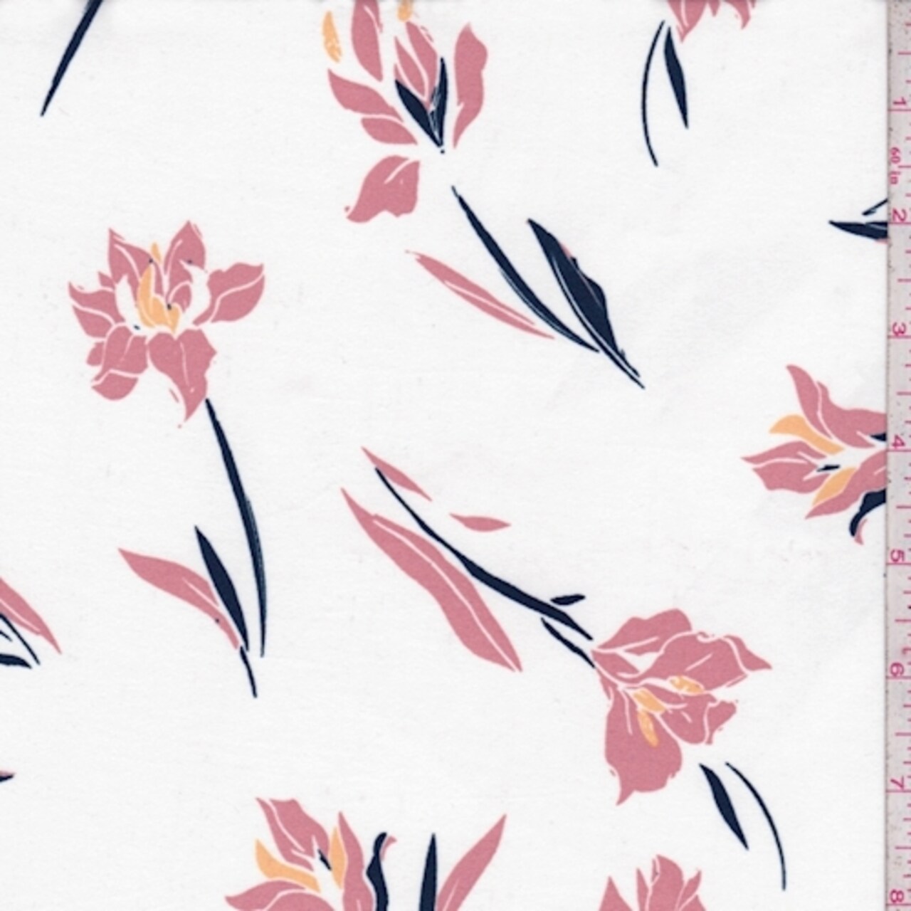 Ivory/Pink Modern Floral Double Brushed Jersey Knit Fabric By the Yard
